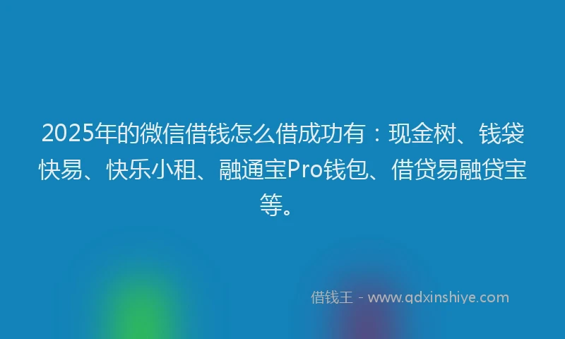 2025年的微信借钱怎么借成功有：现金树、钱袋快易、快乐小租、融通宝Pro钱包、借贷易融贷宝等。