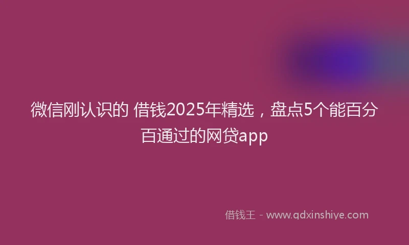 微信刚认识的 借钱2025年精选，盘点5个能百分百通过的网贷app