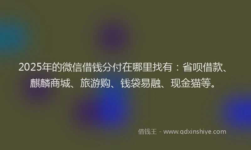 2025年的微信借钱分付在哪里找有：省呗借款、麒麟商城、旅游购、钱袋易融、现金猫等。
