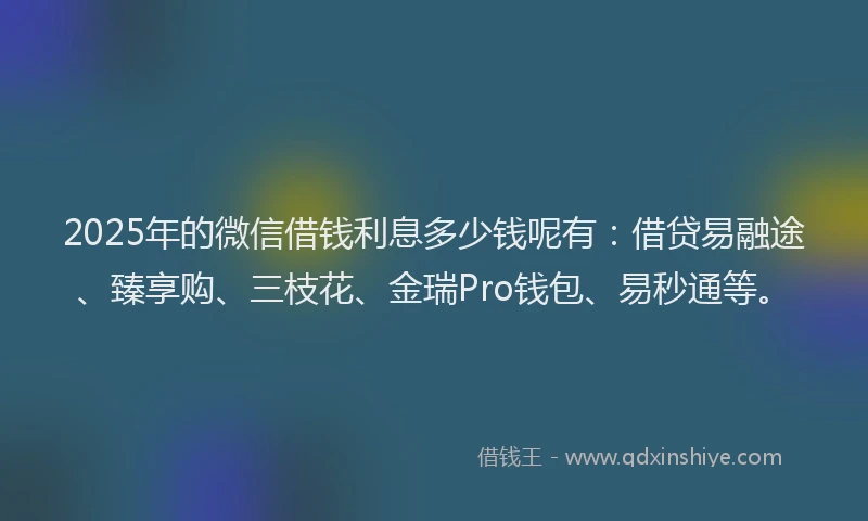 2025年的微信借钱利息多少钱呢有：借贷易融途、臻享购、三枝花、金瑞Pro钱包、易秒通等。