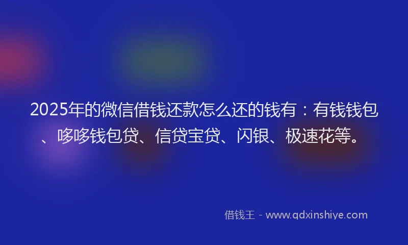 2025年的微信借钱还款怎么还的钱有：有钱钱包、哆哆钱包贷、信贷宝贷、闪银、极速花等。
