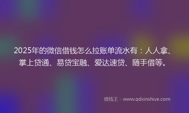 2025年的微信借钱怎么拉账单流水有：人人拿、掌上贷通、易贷宝融、爱达速贷、随手借等。