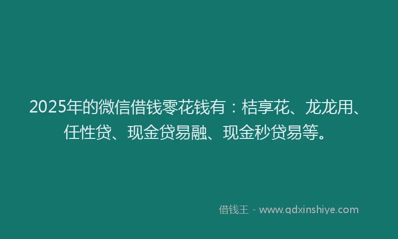 2025年的微信借钱零花钱有：桔享花、龙龙用、任性贷、现金贷易融、现金秒贷易等。