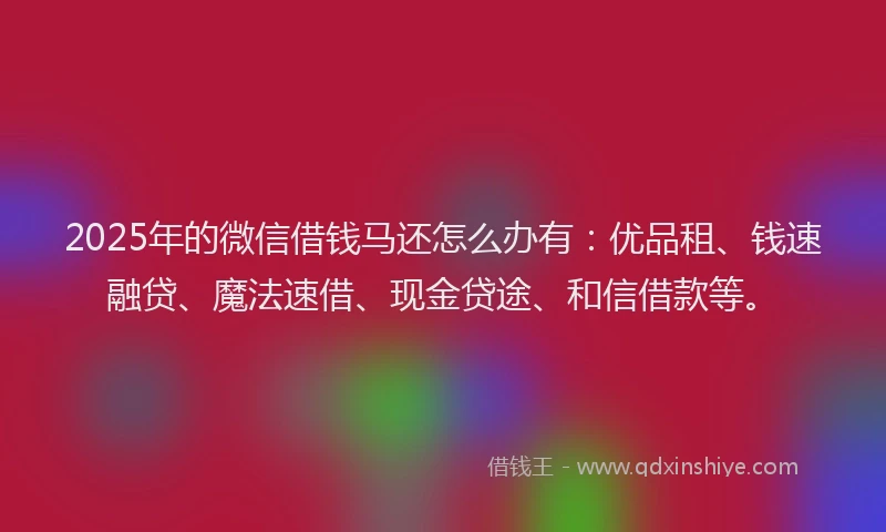 2025年的微信借钱马还怎么办有：优品租、钱速融贷、魔法速借、现金贷途、和信借款等。