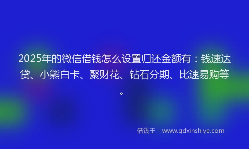 2025年的微信借钱怎么设置归还金额有：钱速达贷、小熊白卡、聚财花、钻石分期、比速易购等。