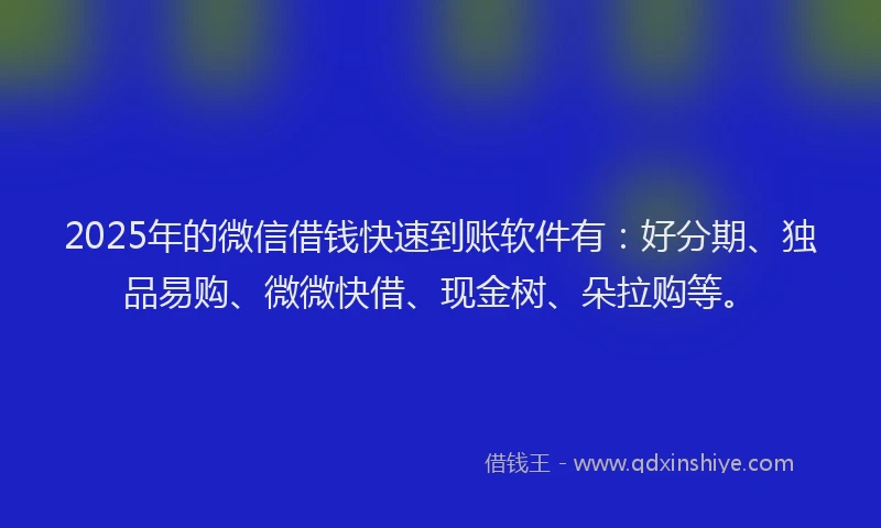 2025年的微信借钱快速到账软件有：好分期、独品易购、微微快借、现金树、朵拉购等。