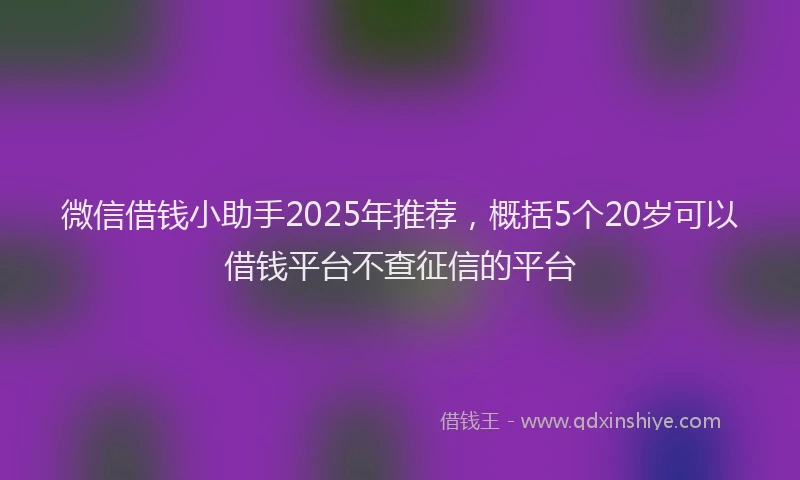 微信借钱小助手2025年推荐，概括5个20岁可以借钱平台不查征信的平台