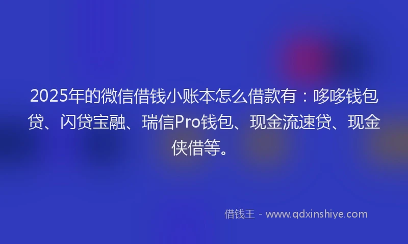 2025年的微信借钱小账本怎么借款有：哆哆钱包贷、闪贷宝融、瑞信Pro钱包、现金流速贷、现金侠借等。