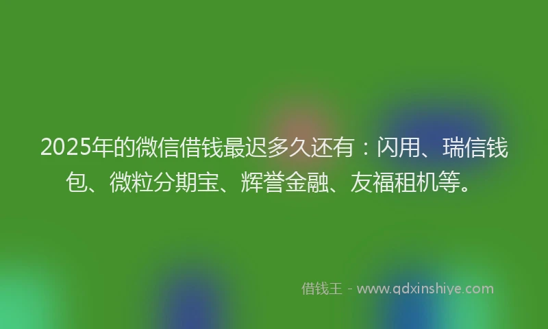 2025年的微信借钱最迟多久还有：闪用、瑞信钱包、微粒分期宝、辉誉金融、友福租机等。