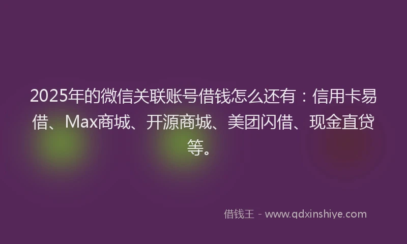2025年的微信关联账号借钱怎么还有：信用卡易借、Max商城、开源商城、美团闪借、现金直贷等。