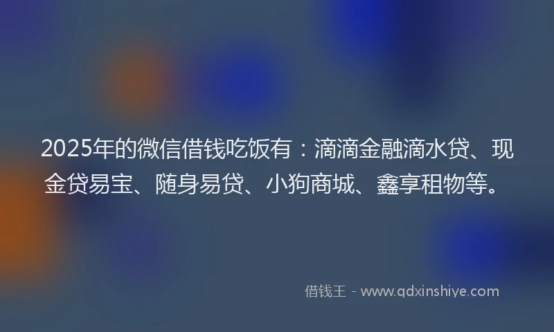 2025年的微信借钱吃饭有：滴滴金融滴水贷、现金贷易宝、随身易贷、小狗商城、鑫享租物等。