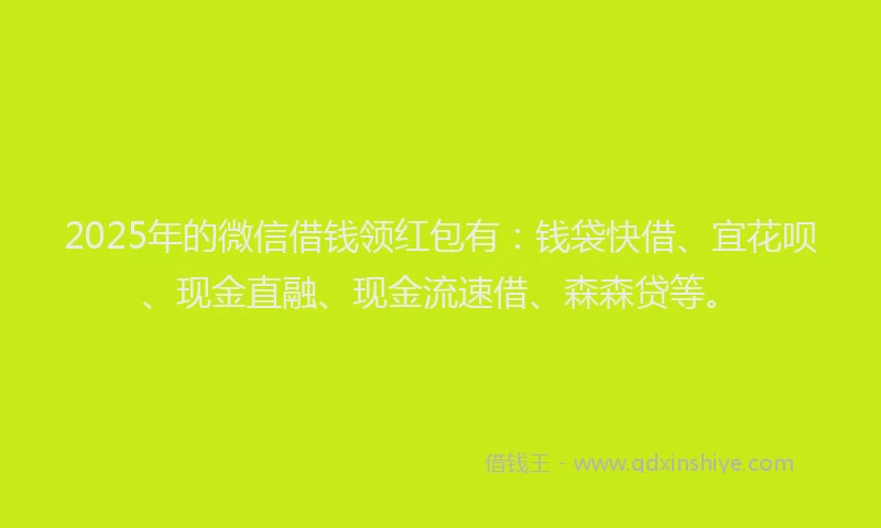 2025年的微信借钱领红包有：钱袋快借、宜花呗、现金直融、现金流速借、森森贷等。