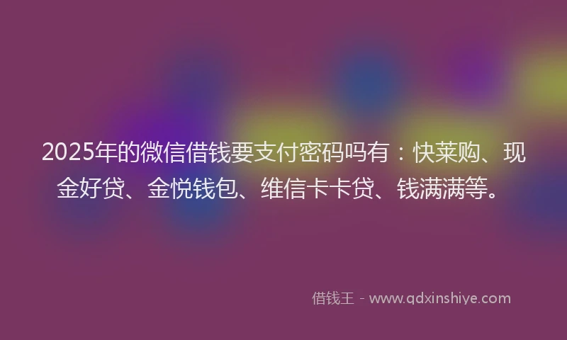 2025年的微信借钱要支付密码吗有：快莱购、现金好贷、金悦钱包、维信卡卡贷、钱满满等。