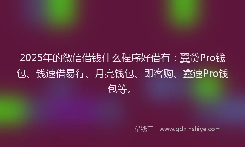 2025年的微信借钱什么程序好借有：翼贷Pro钱包、钱速借易行、月亮钱包、即客购、鑫速Pro钱包等。
