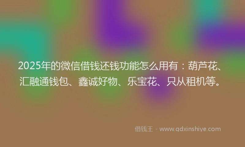 2025年的微信借钱还钱功能怎么用有：葫芦花、汇融通钱包、鑫诚好物、乐宝花、只从租机等。
