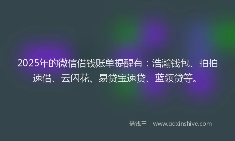 2025年的微信借钱账单提醒有：浩瀚钱包、拍拍速借、云闪花、易贷宝速贷、蓝领贷等。