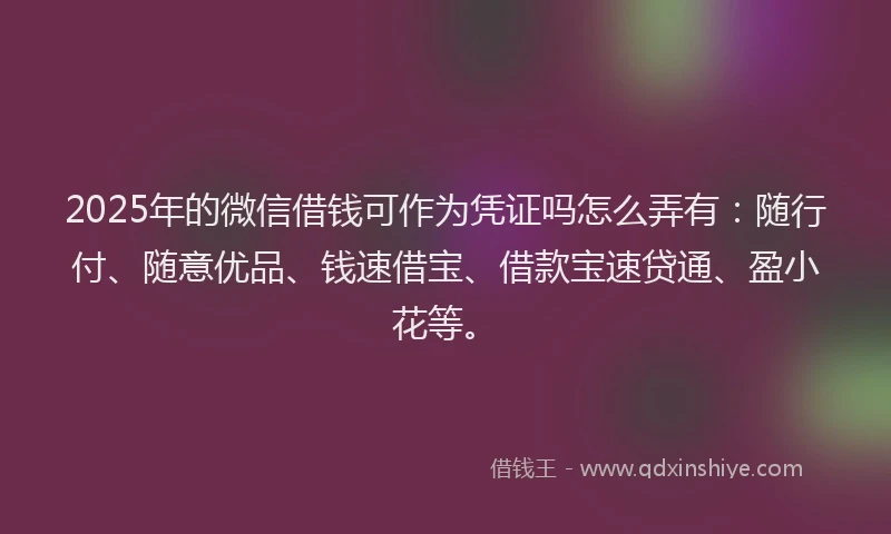 2025年的微信借钱可作为凭证吗怎么弄有：随行付、随意优品、钱速借宝、借款宝速贷通、盈小花等。