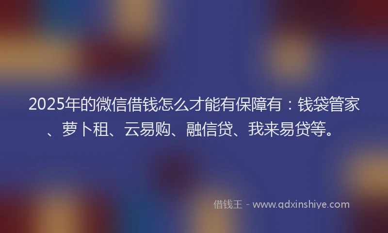 2025年的微信借钱怎么才能有保障有：钱袋管家、萝卜租、云易购、融信贷、我来易贷等。
