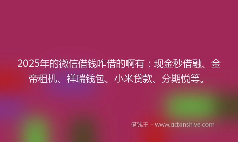 2025年的微信借钱咋借的啊有：现金秒借融、金帝租机、祥瑞钱包、小米贷款、分期悦等。