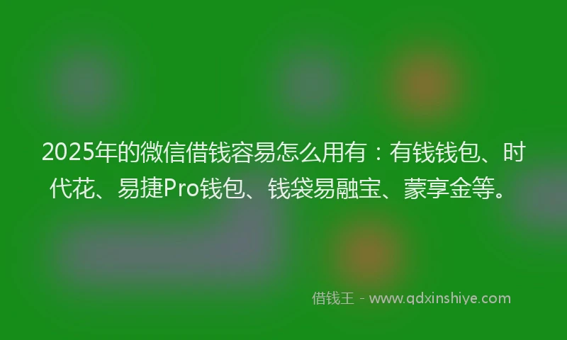 2025年的微信借钱容易怎么用有：有钱钱包、时代花、易捷Pro钱包、钱袋易融宝、蒙享金等。