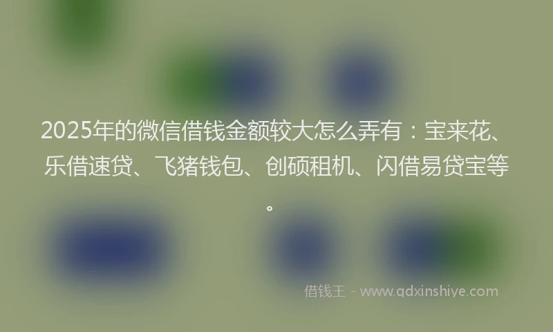 2025年的微信借钱金额较大怎么弄有：宝来花、乐借速贷、飞猪钱包、创硕租机、闪借易贷宝等。