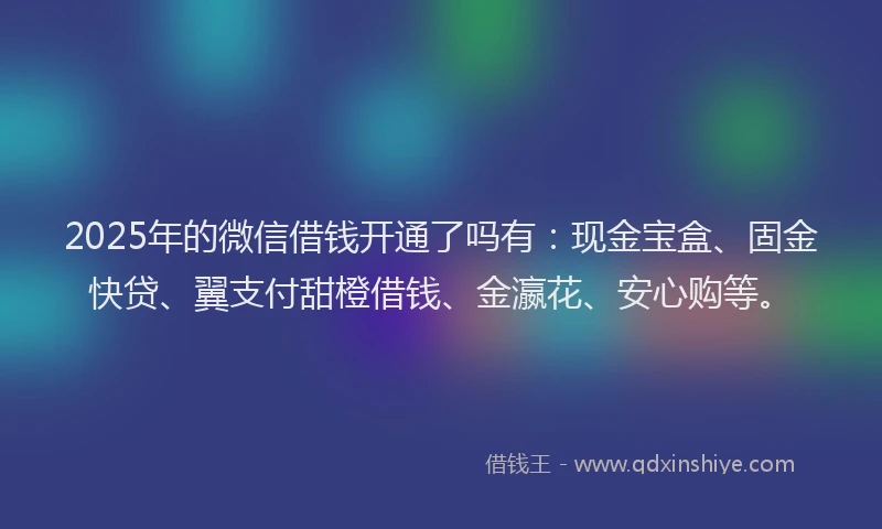 2025年的微信借钱开通了吗有：现金宝盒、固金快贷、翼支付甜橙借钱、金瀛花、安心购等。