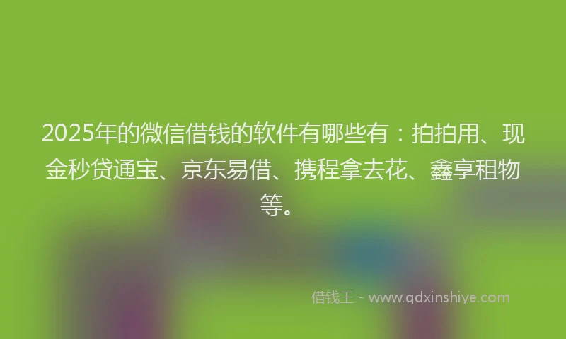 2025年的微信借钱的软件有哪些有：拍拍用、现金秒贷通宝、京东易借、携程拿去花、鑫享租物等。