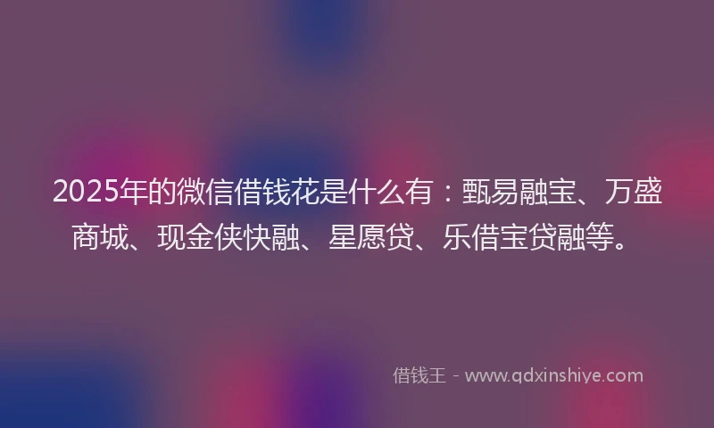 2025年的微信借钱花是什么有：甄易融宝、万盛商城、现金侠快融、星愿贷、乐借宝贷融等。