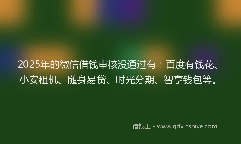 2025年的微信借钱审核没通过有：百度有钱花、小安租机、随身易贷、时光分期、智享钱包等。