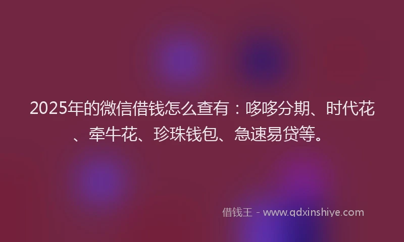 2025年的微信借钱怎么查有：哆哆分期、时代花、牵牛花、珍珠钱包、急速易贷等。