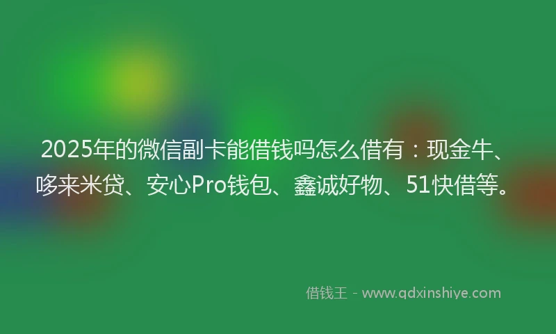2025年的微信副卡能借钱吗怎么借有:现金牛、哆来米贷、安心Pro钱包、鑫诚好物、51快借等。
