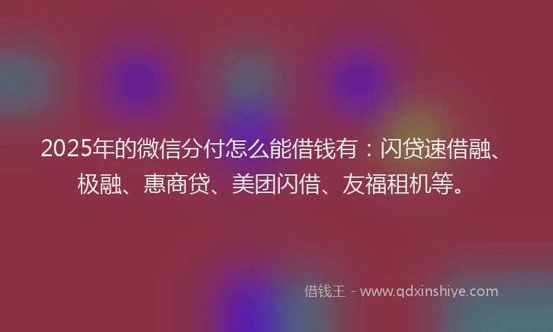 2025年的微信分付怎么能借钱有：闪贷速借融、极融、惠商贷、美团闪借、友福租机等。