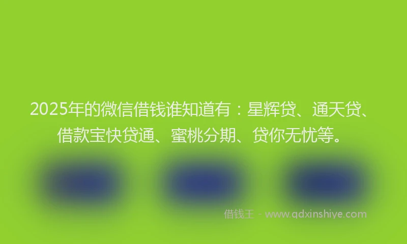 2025年的微信借钱谁知道有：星辉贷、通天贷、借款宝快贷通、蜜桃分期、贷你无忧等。