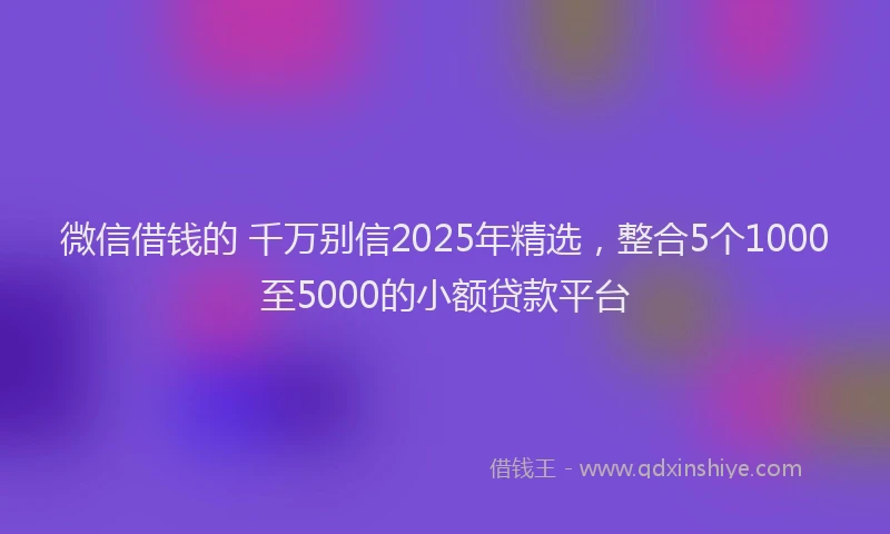 微信借钱的 千万别信2025年精选，整合5个1000至5000的小额贷款平台