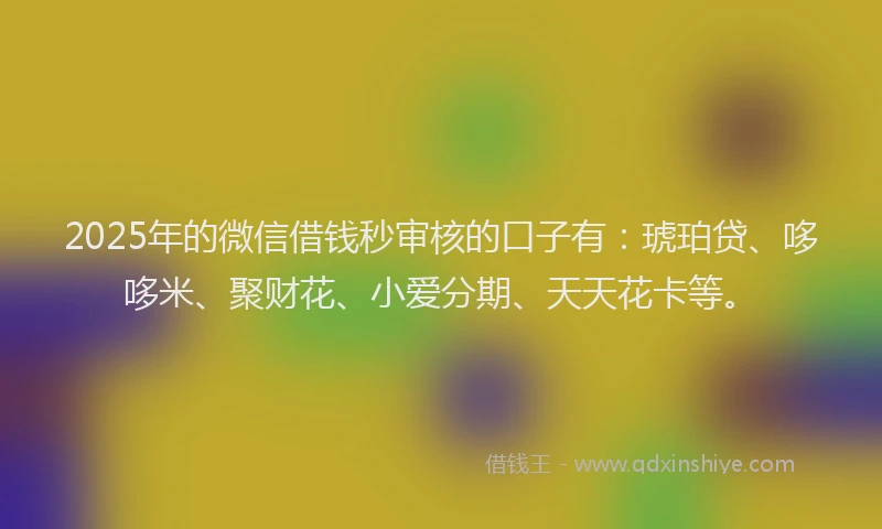 2025年的微信借钱秒审核的口子有:琥珀贷、哆哆米、聚财花、小爱分期、天天花卡等。