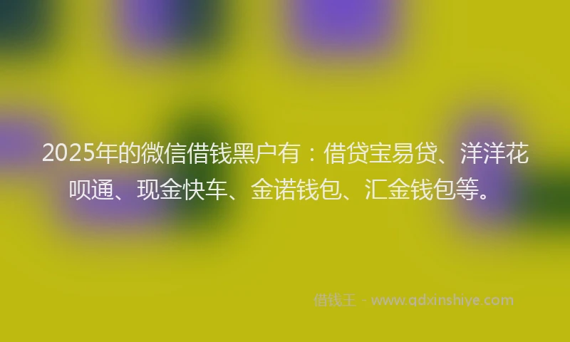2025年的微信借钱黑户有：借贷宝易贷、洋洋花呗通、现金快车、金诺钱包、汇金钱包等。