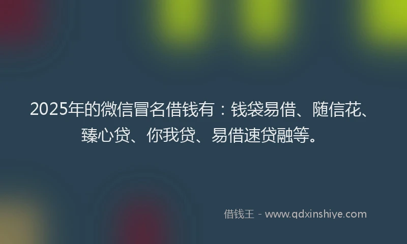 2025年的微信冒名借钱有：钱袋易借、随信花、臻心贷、你我贷、易借速贷融等。