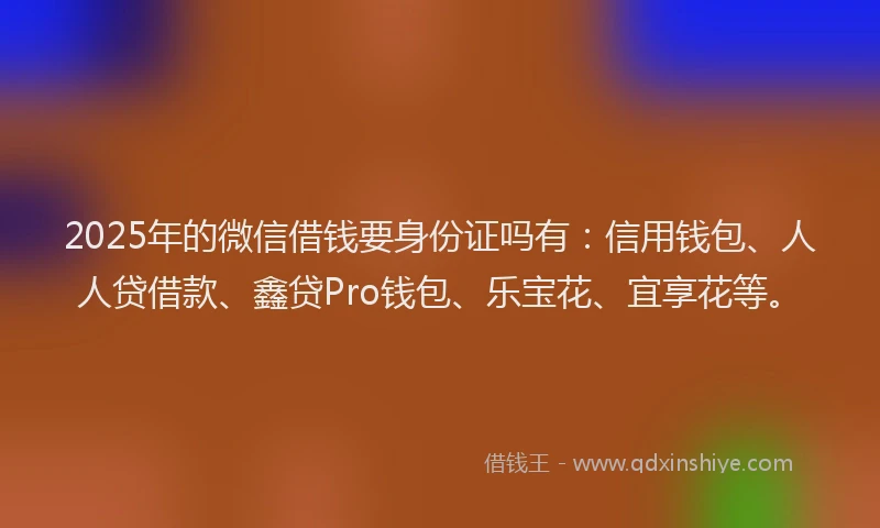 2025年的微信借钱要身份证吗有：信用钱包、人人贷借款、鑫贷Pro钱包、乐宝花、宜享花等。
