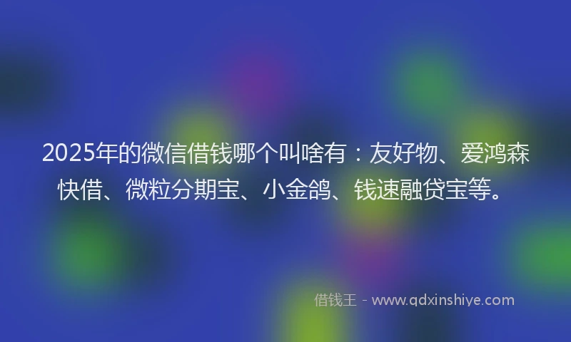 2025年的微信借钱哪个叫啥有：友好物、爱鸿森快借、微粒分期宝、小金鸽、钱速融贷宝等。