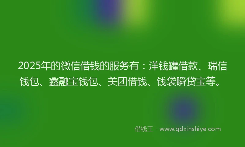 2025年的微信借钱的服务有：洋钱罐借款、瑞信钱包、鑫融宝钱包、美团借钱、钱袋瞬贷宝等。