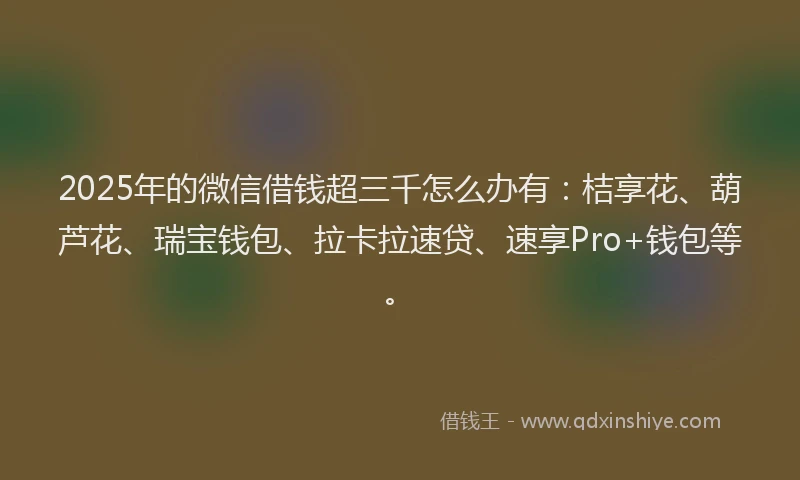 2025年的微信借钱超三千怎么办有：桔享花、葫芦花、瑞宝钱包、拉卡拉速贷、速享Pro+钱包等。