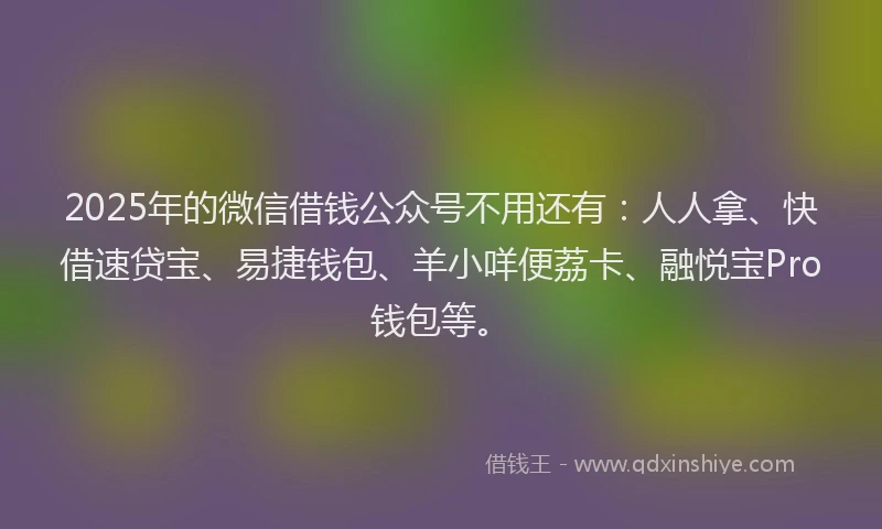 2025年的微信借钱公众号不用还有：人人拿、快借速贷宝、易捷钱包、羊小咩便荔卡、融悦宝Pro钱包等。