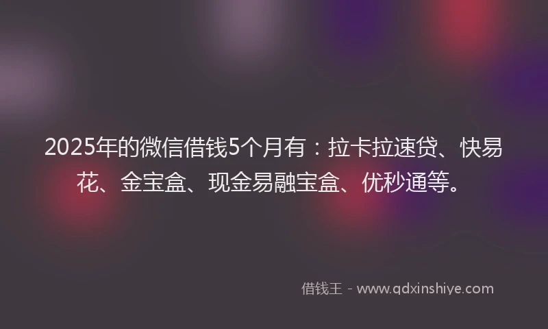 2025年的微信借钱5个月有：拉卡拉速贷、快易花、金宝盒、现金易融宝盒、优秒通等。