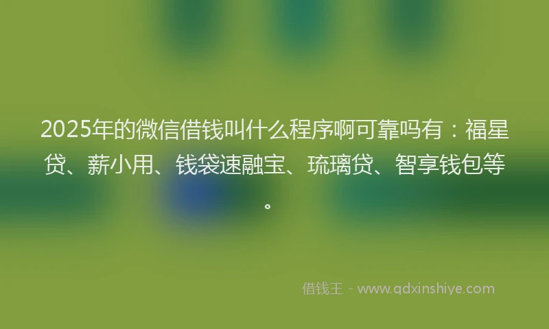 2025年的微信借钱叫什么程序啊可靠吗有：福星贷、薪小用、钱袋速融宝、琉璃贷、智享钱包等。