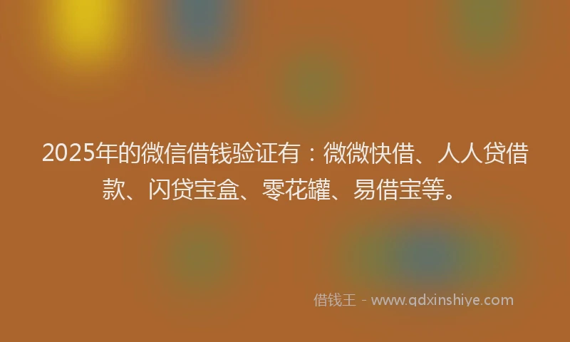 2025年的微信借钱验证有：微微快借、人人贷借款、闪贷宝盒、零花罐、易借宝等。