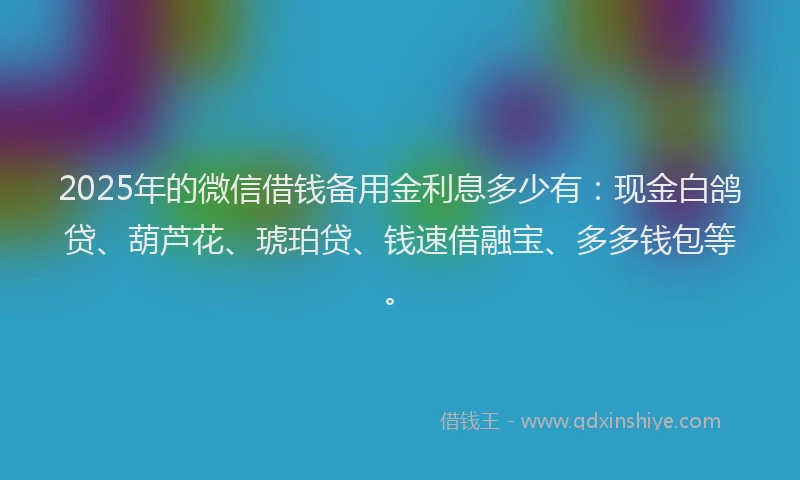 2025年的微信借钱备用金利息多少有：现金白鸽贷、葫芦花、琥珀贷、钱速借融宝、多多钱包等。
