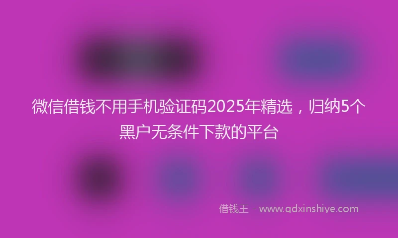 微信借钱不用手机验证码2025年精选，归纳5个黑户无条件下款的平台