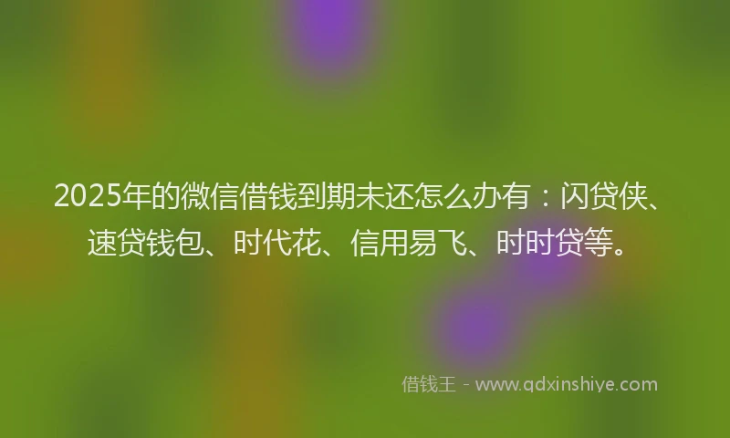 2025年的微信借钱到期未还怎么办有：闪贷侠、速贷钱包、时代花、信用易飞、时时贷等。