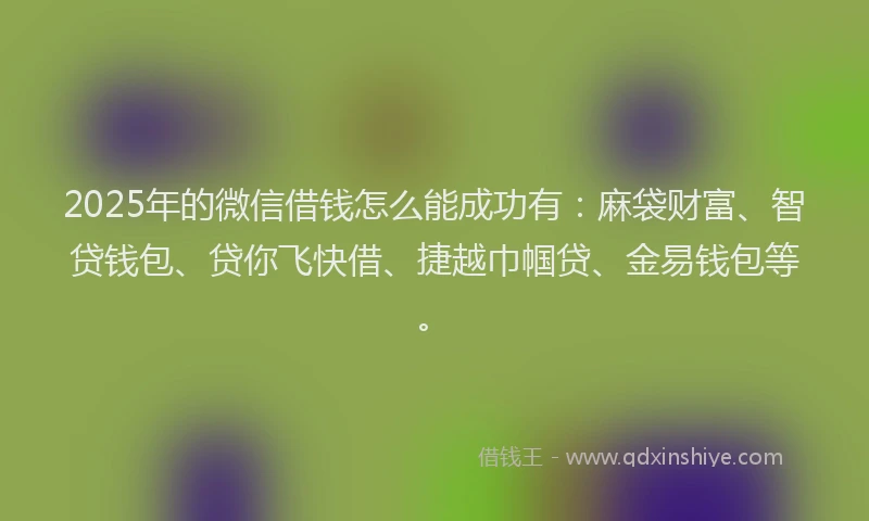 2025年的微信借钱怎么能成功有：麻袋财富、智贷钱包、贷你飞快借、捷越巾帼贷、金易钱包等。