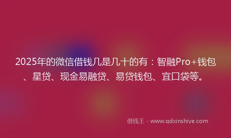 2025年的微信借钱几是几十的有：智融Pro+钱包、星贷、现金易融贷、易贷钱包、宜口袋等。
